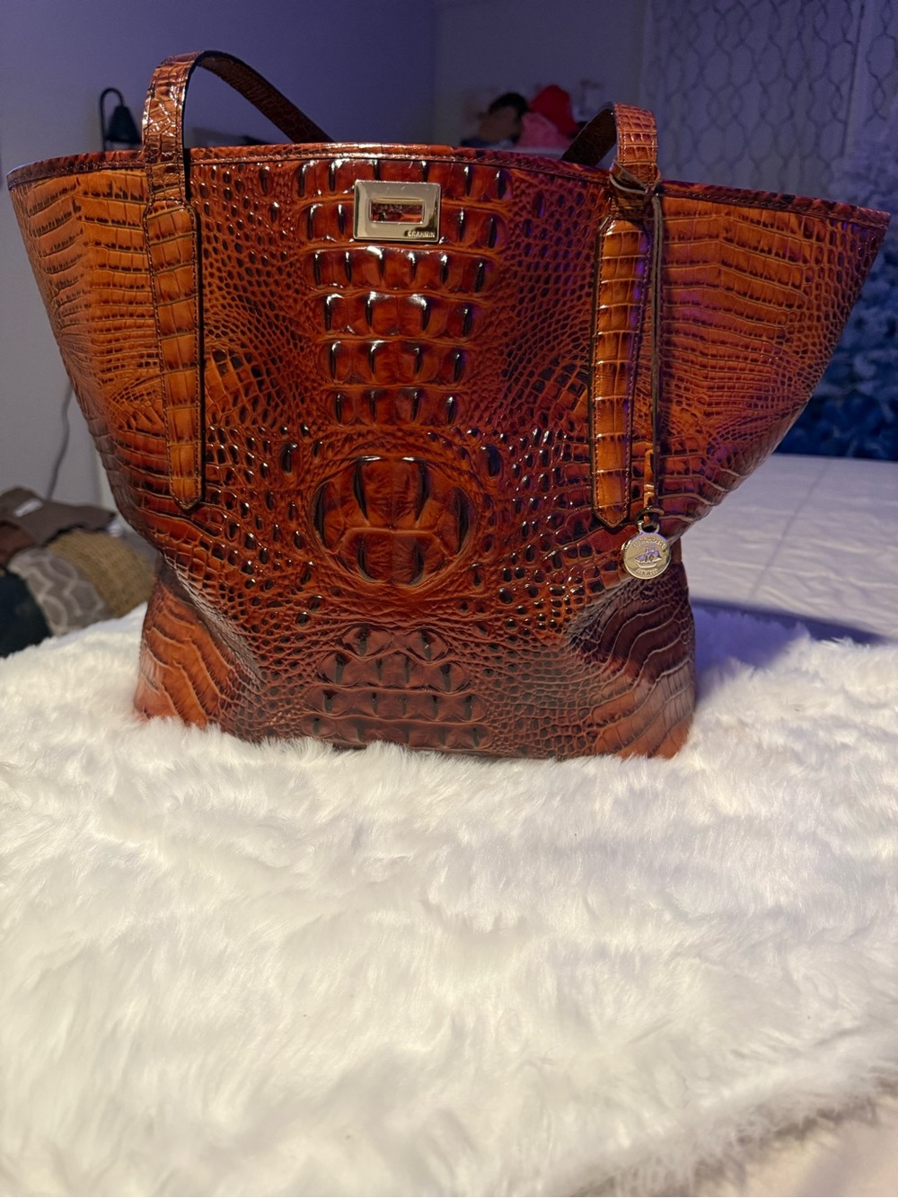 *AUTHENTIC* Brahmin Cognac Croc-Embossed Leather Tote